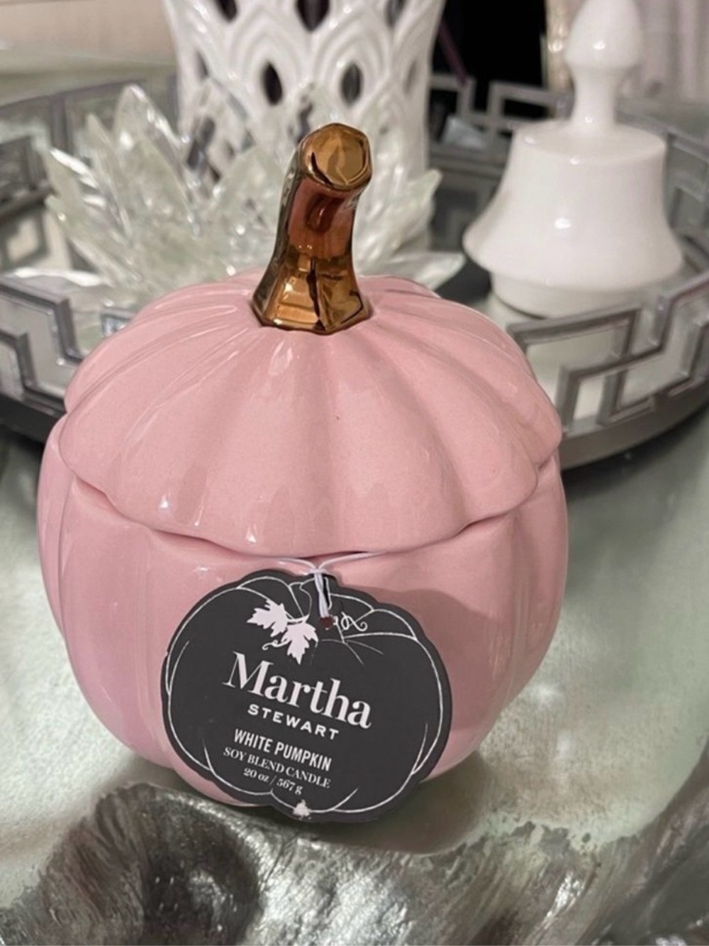 New Martha Stewart Ceramic PINK Pumpkin Candle 20 oz